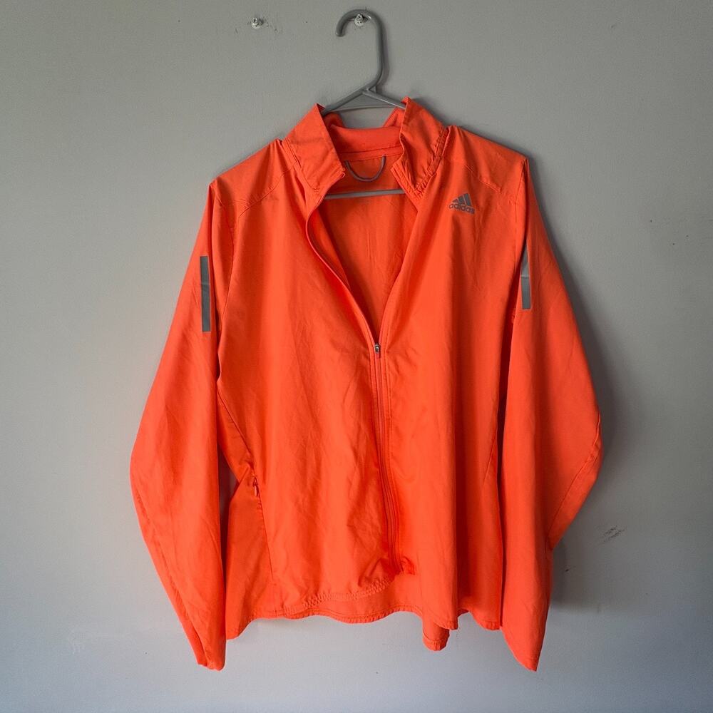 Adidas Men's M Orange Full Zip Running Jacket Windbreaker Reflective Lightweight